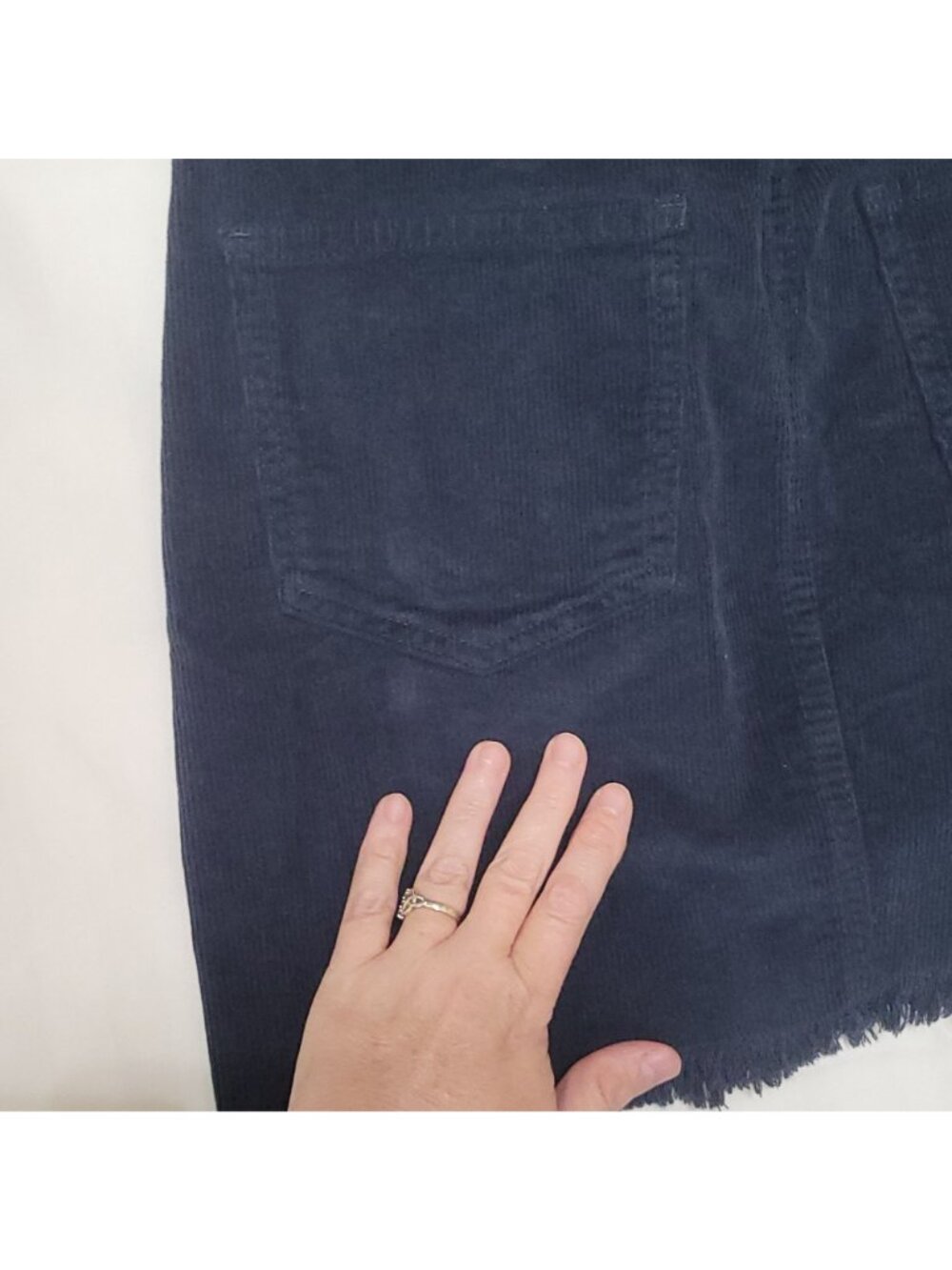 Corduroy Navy Blue Mini Skirt With Frayed Hem & Front Button Closure Size 5/27W - Picture 14 of 15